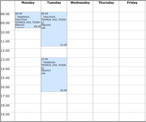 Weekly schedule